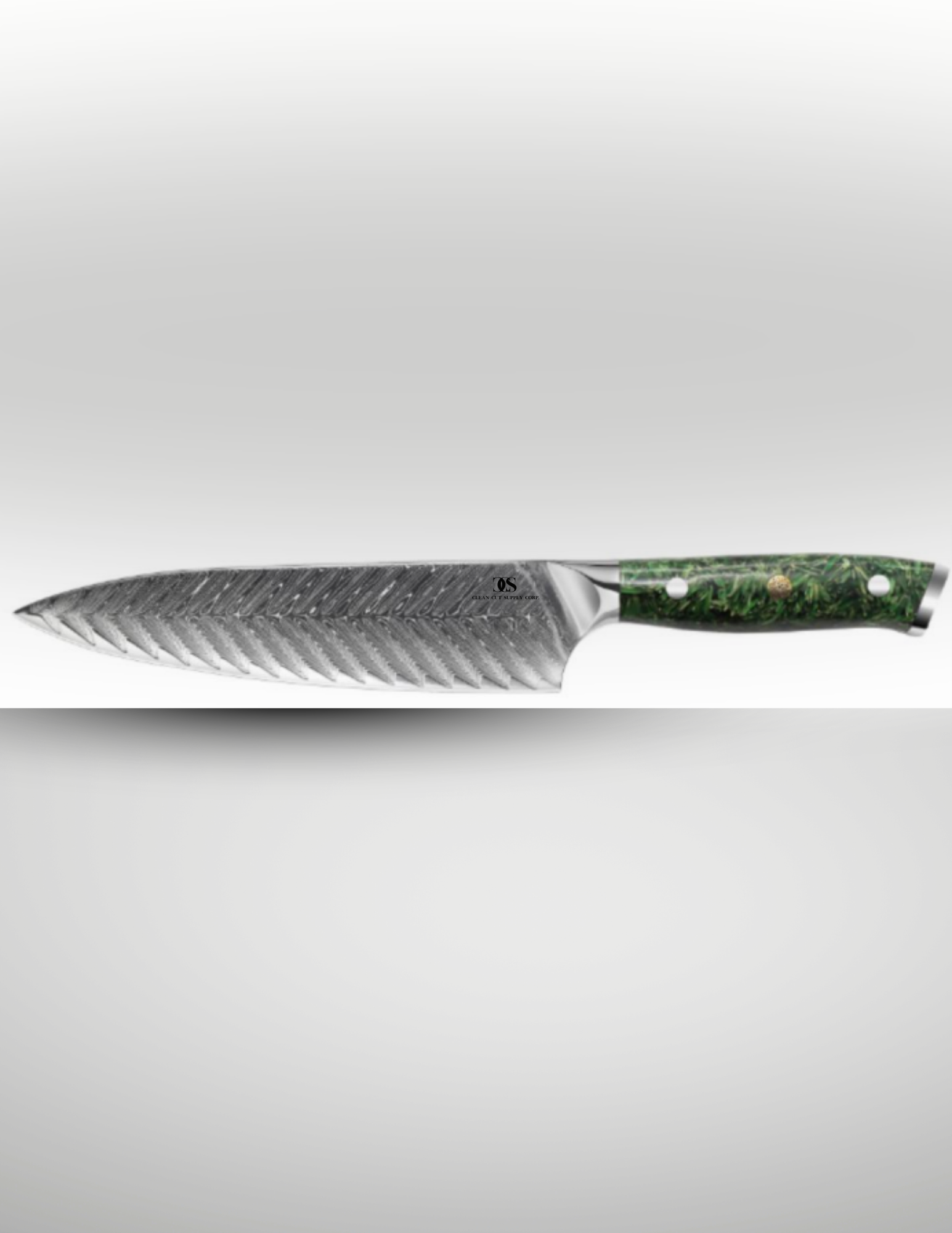 Damascus 8 inch Chef Knife - Emerald Green Rainforest Handle